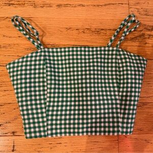 Zara Green and White Checkered Top